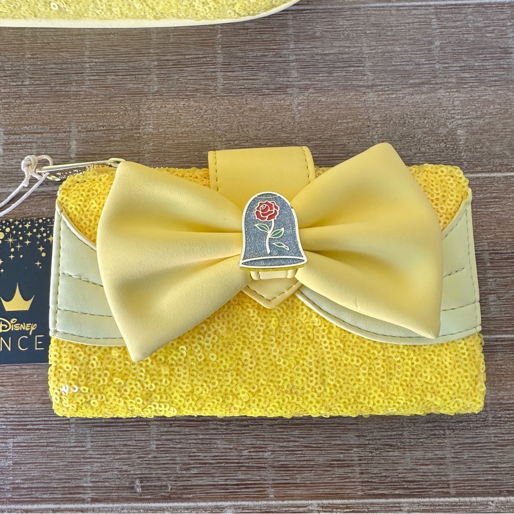 Sold-Loungefly Disney Belle Sequin Mini Backpack Beauty and the Beast Wallet NWT - Picture 9 of 11